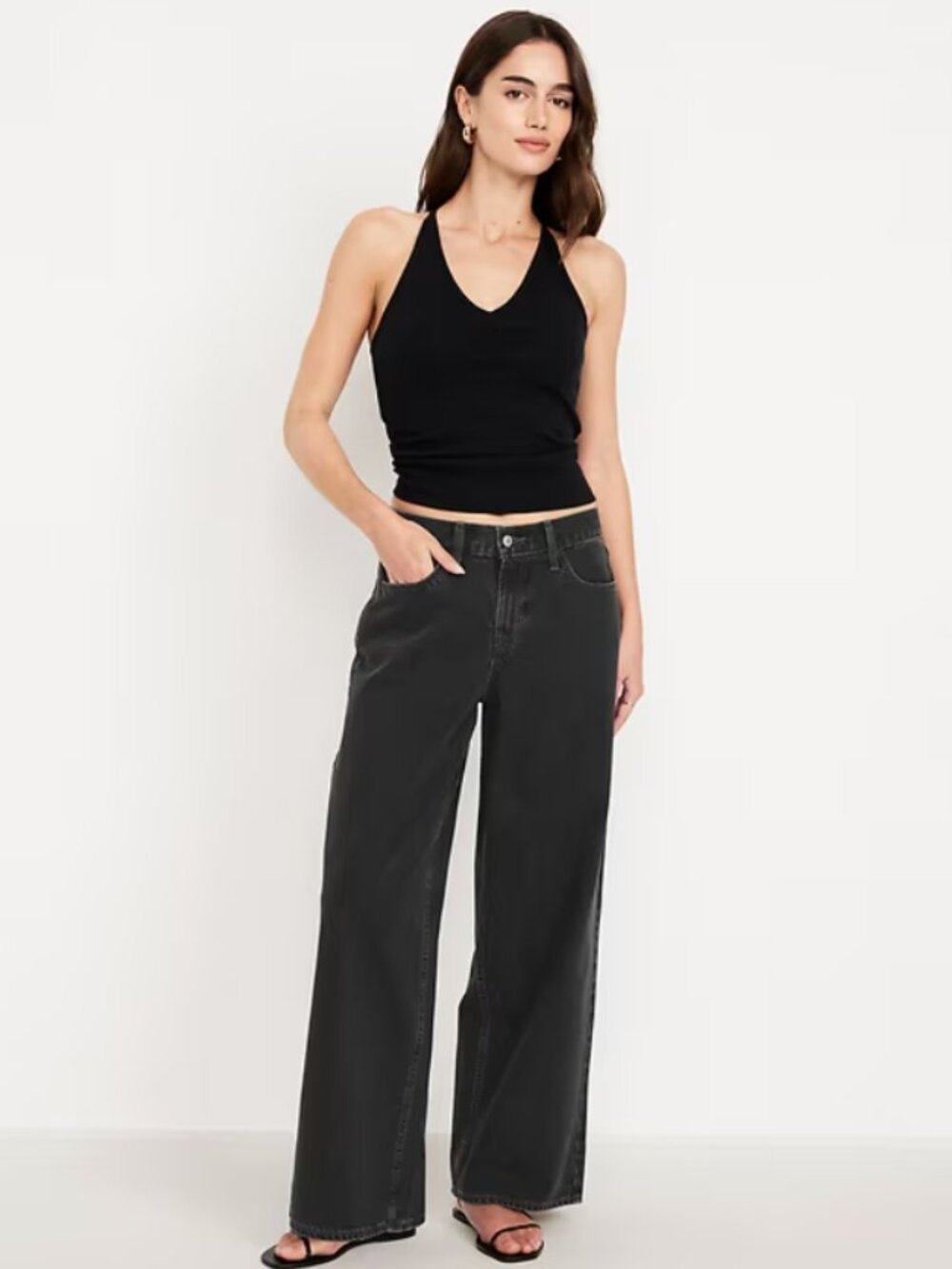 NWT Old‎ Navy Wow Baggy Wide Leg Jeans Black Wash | Mid Rise Denim Size 2 SHORT